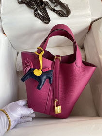 Hermes original togo leather small picotin lock bag HP0018 rose purple