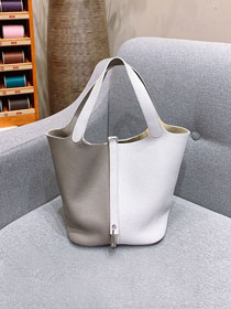 Hermes original togo leather small picotin lock bag HP0018 white&grey