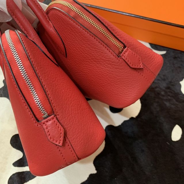 Hermes original chevre leather mini bolide bag H018 red