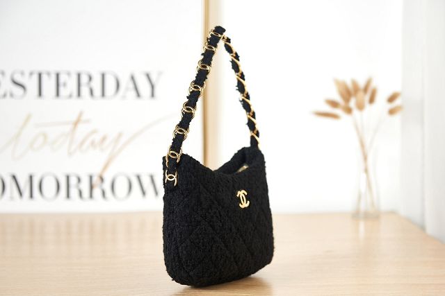 CC original tweed small hobo handbag AS3562 black
