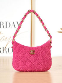 CC original tweed small hobo handbag AS3562 fuchsia