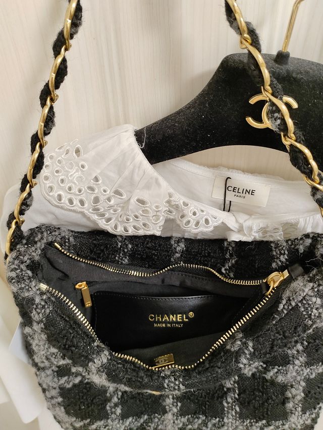 CC original tweed large hobo handbag AS3631 black&grey