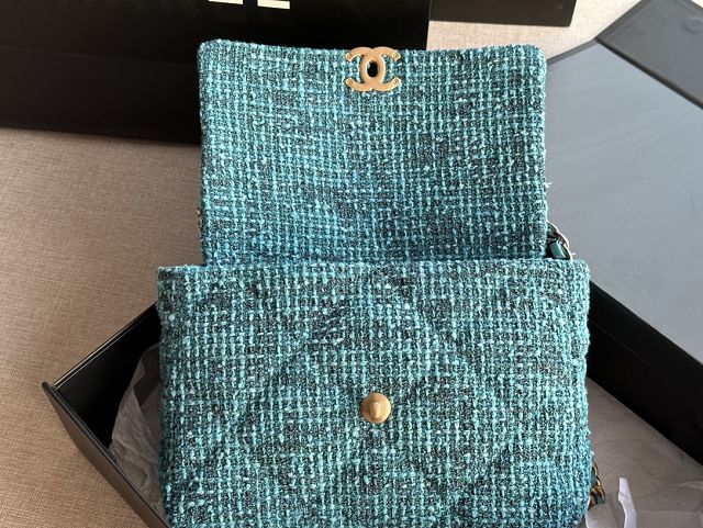 CC original tweed 19 medium flap bag AS1161 blue