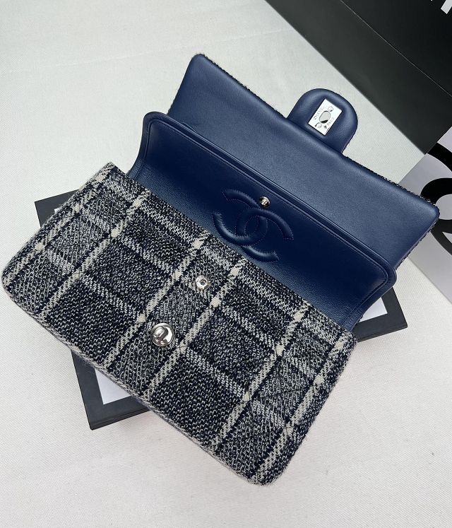 CC original tweed medium flap bag A01112 navy blue&white