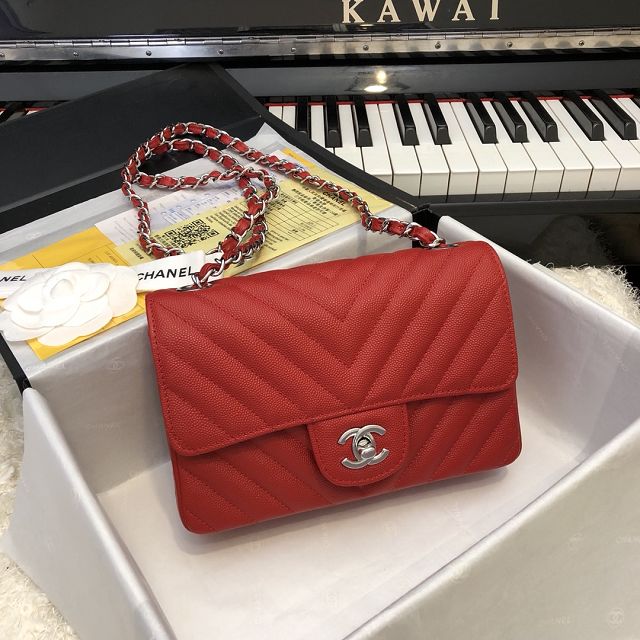CC original grained calfskin mini flap bag A69900-3 red