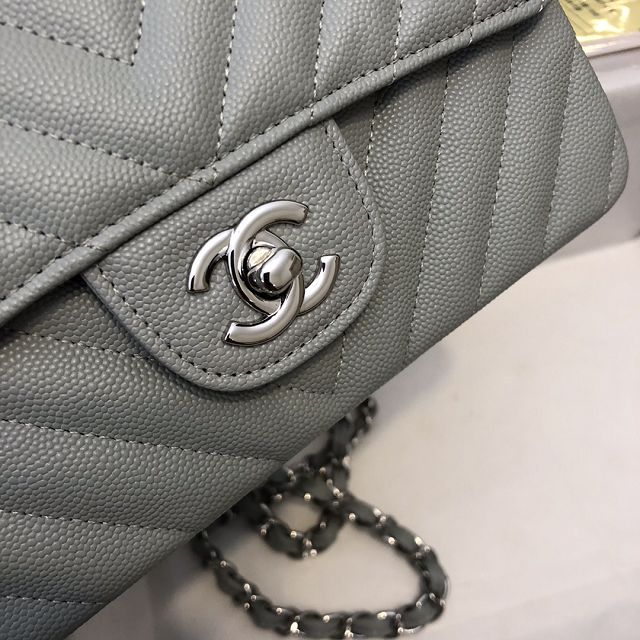 CC original grained calfskin mini flap bag A69900-3 silver