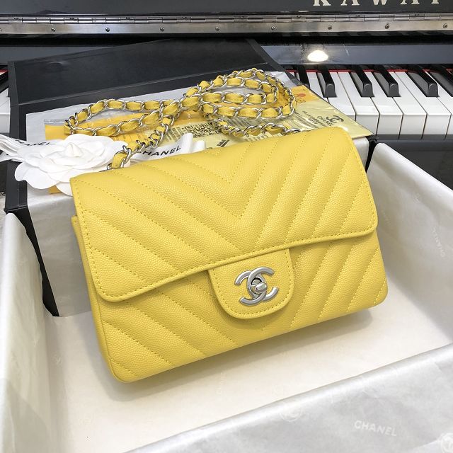 CC original grained calfskin mini flap bag A69900-3 yellow