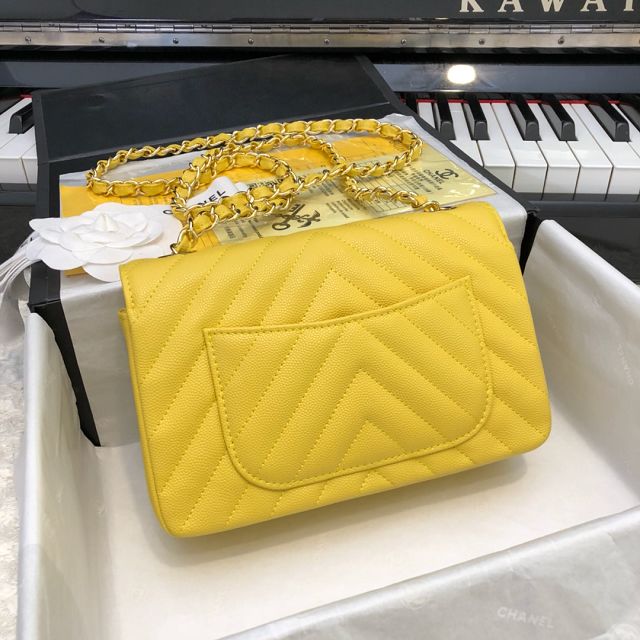 CC original grained calfskin mini flap bag A69900-3 yellow
