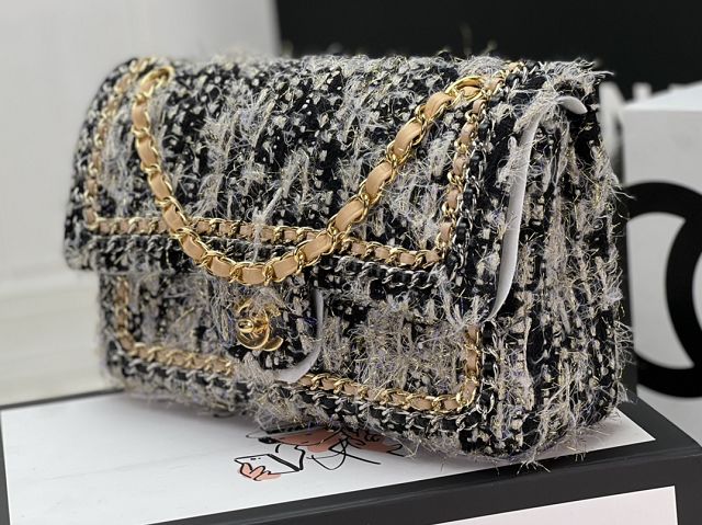 CC original tweed medium flap bag A01112 black&apricot