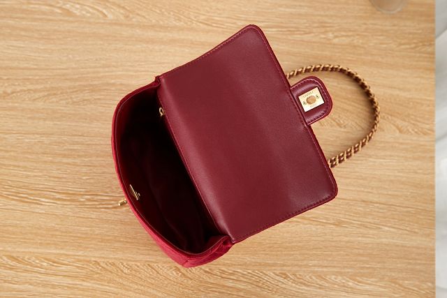 CC original velvet small flap bag AS3432 red