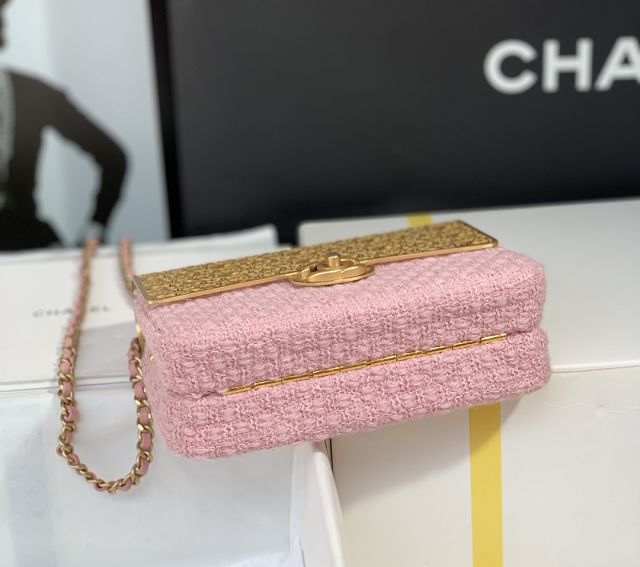CC original wool tweed mini evening bag AS3526 pink