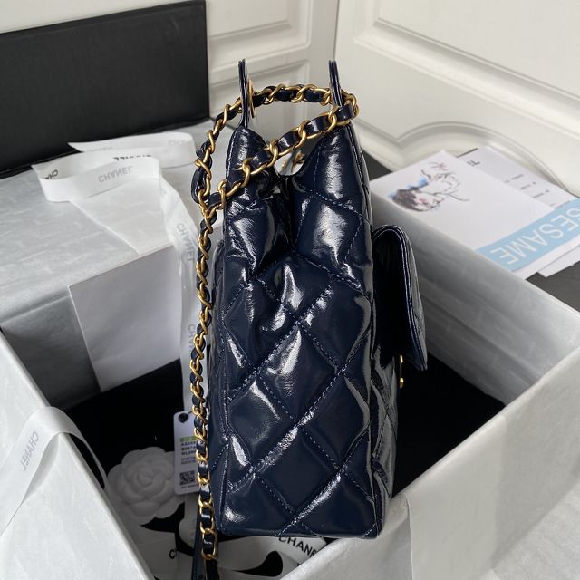 CC original shiny calfskin large hobo bag AS3693 navy blue