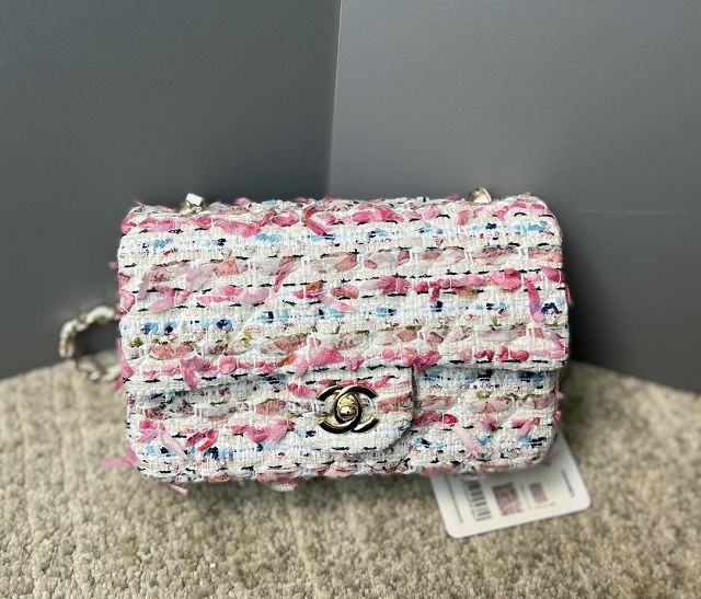 CC original tweed mini flap bag A69900 white&pink
