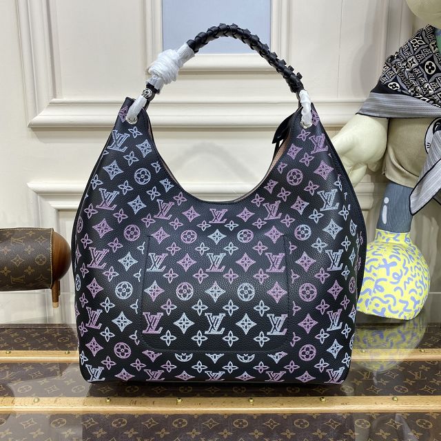 Louis vuitton original mahina leather carmel hobo bag M21299 black