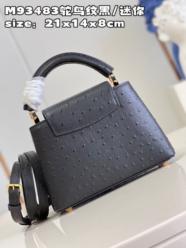 Louis vuitton original ostrich calfskin capucines mini handbag M93483 black