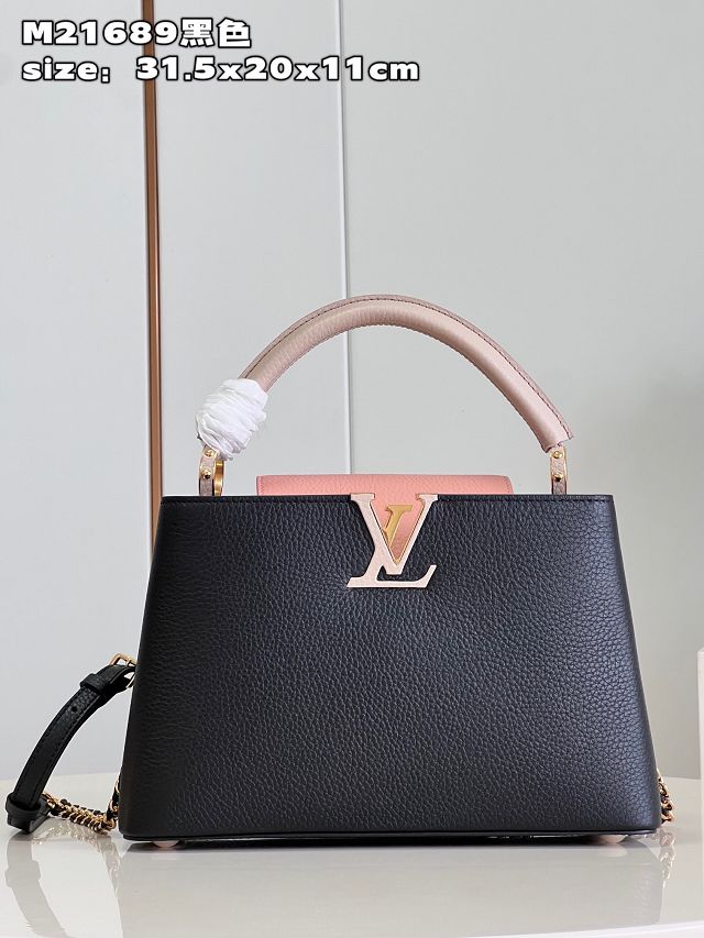 Louis vuitton original calfskin capucines mm handbag M59516 black&pink