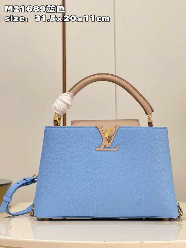 Louis vuitton original calfskin capucines mm handbag M59516 blue