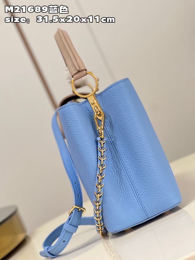 Louis vuitton original calfskin capucines mm handbag M59516 blue