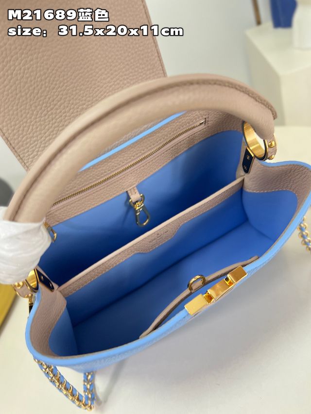 Louis vuitton original calfskin capucines mm handbag M59516 blue