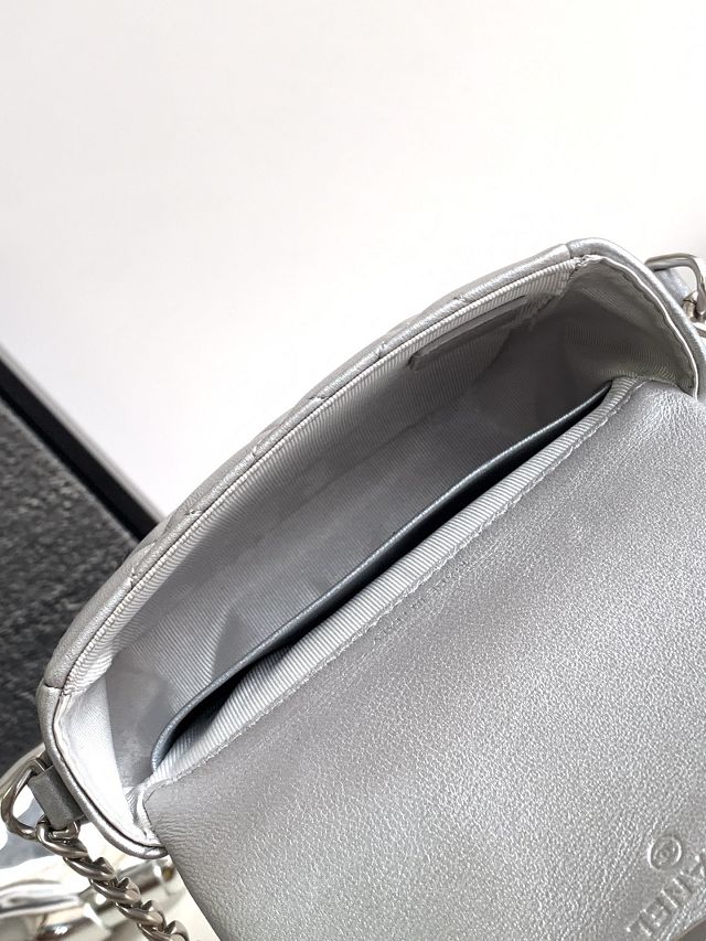 2023 CC original lambskin mini flap bag AS3854 silver