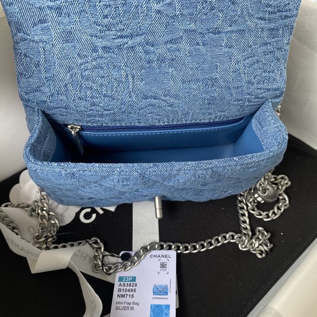 CC original denim small flap bag AS3829 blue