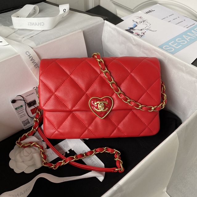 2023 CC original lambskin small flap bag AS3986 red