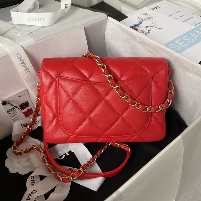 2023 CC original lambskin small flap bag AS3986 red