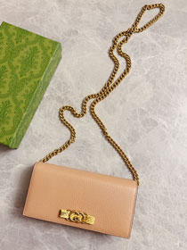 GG original calfskin chain wallet 746056 rose beige