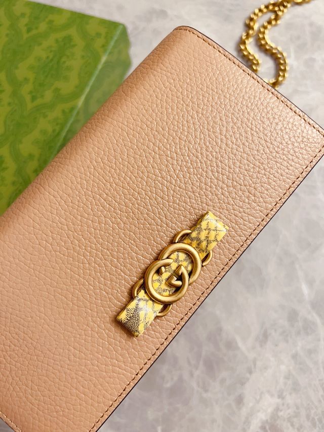GG original calfskin chain wallet 746056 rose beige
