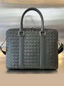 BV original calfskin slim Intrecciato briefcase 690702 dark green