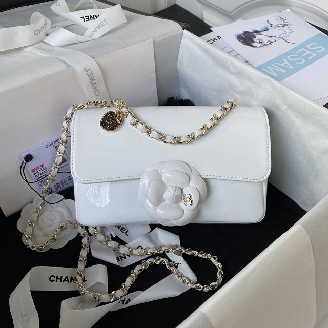 2023 CC original patent calfskin mini flap bag A99857 white