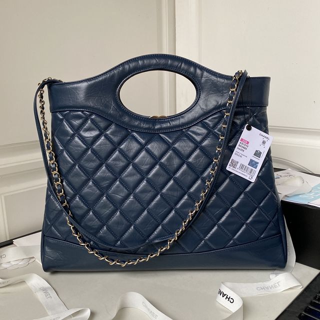 2023 CC original calfskin 31 large shopping bag AS1010 navy blue