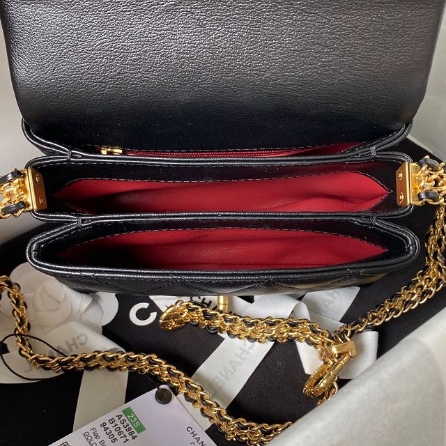 2023 CC original calfskin small flap handbag AS3984 black