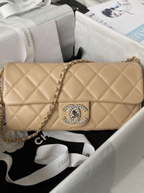 CC original lambskin clutch with chain AS3791 apricot