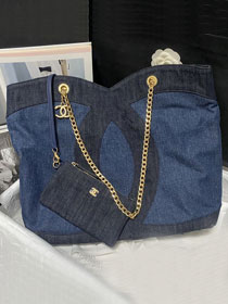 2023 CC original denim large shopping bag AS3857 blue