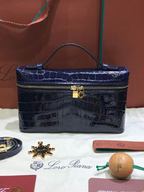 Loro Piana original crocodile leather extra pocket pouch FAN4199 navy blue