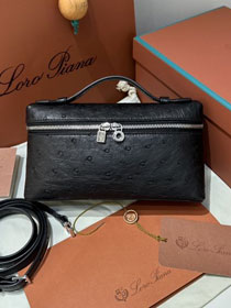Loro Piana original ostrich leather extra pocket pouch FAN4199 black