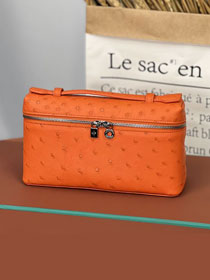 Loro Piana original ostrich leather extra pocket pouch FAN4199 orange