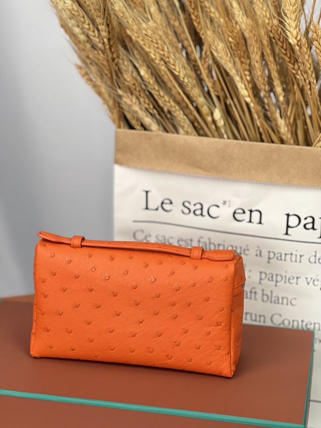 Loro Piana original ostrich leather extra pocket pouch FAN4199 orange
