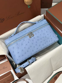 Loro Piana original ostrich leather extra pocket pouch FAN4199 sky blue