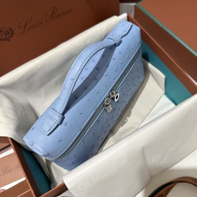 Loro Piana original ostrich leather extra pocket pouch FAN4199 sky blue