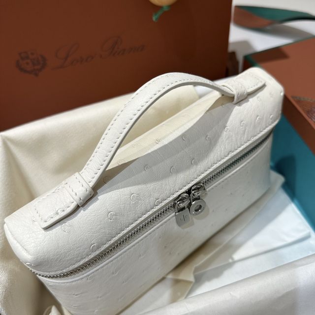 Loro Piana original ostrich leather extra pocket pouch FAN4199 white
