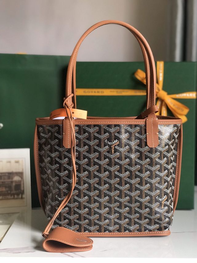 Goyard original calfskin&canvas reversible anjou mini bag GY0086 black&brown