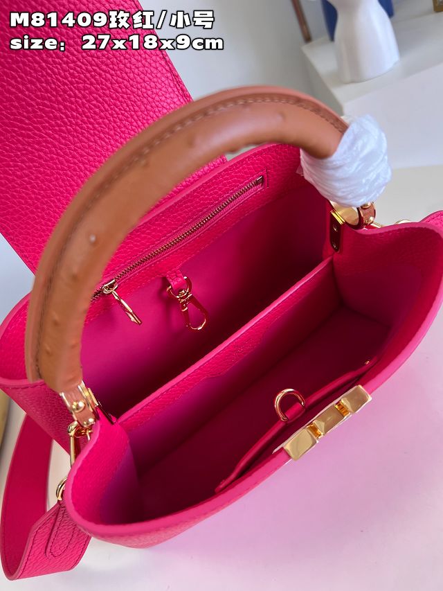 Louis vuitton original calfskin capucines BB handbag M58671 rose red