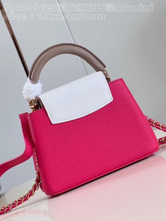 Louis vuitton original calfskin capucines mini handbag M48865 rose red&white