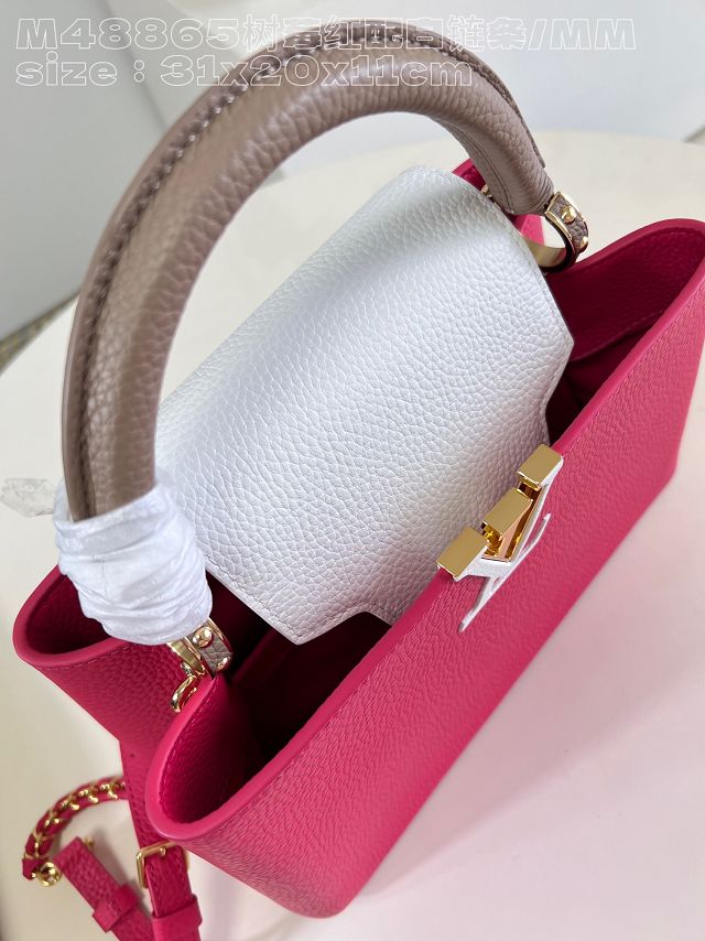 Louis vuitton original tweed capucines mm handbag M21652 rose red&white