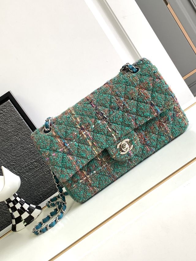 CC original tweed medium flap bag A01112 green