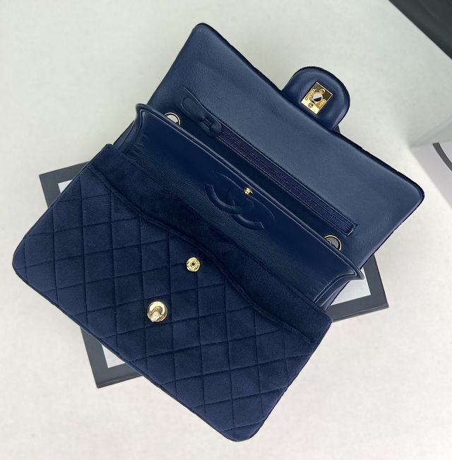 CC original velvet medium flap bag A01112 navy blue