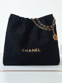 2024 CC original cashmere jacquard 22 medium handbag AS3261 black