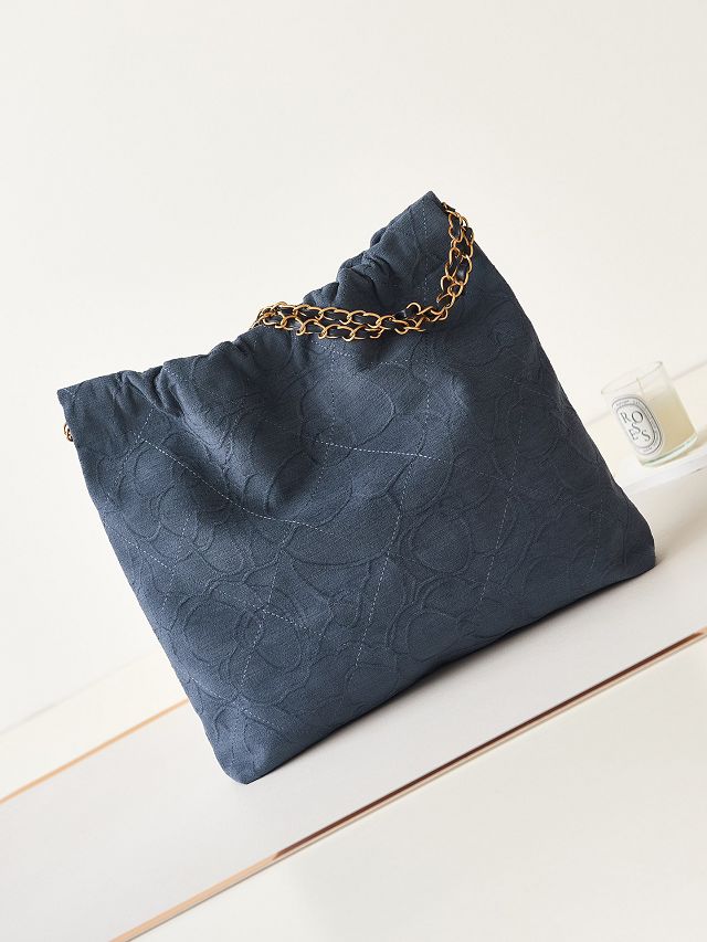 2024 CC original cashmere jacquard 22 medium handbag AS3261 blue